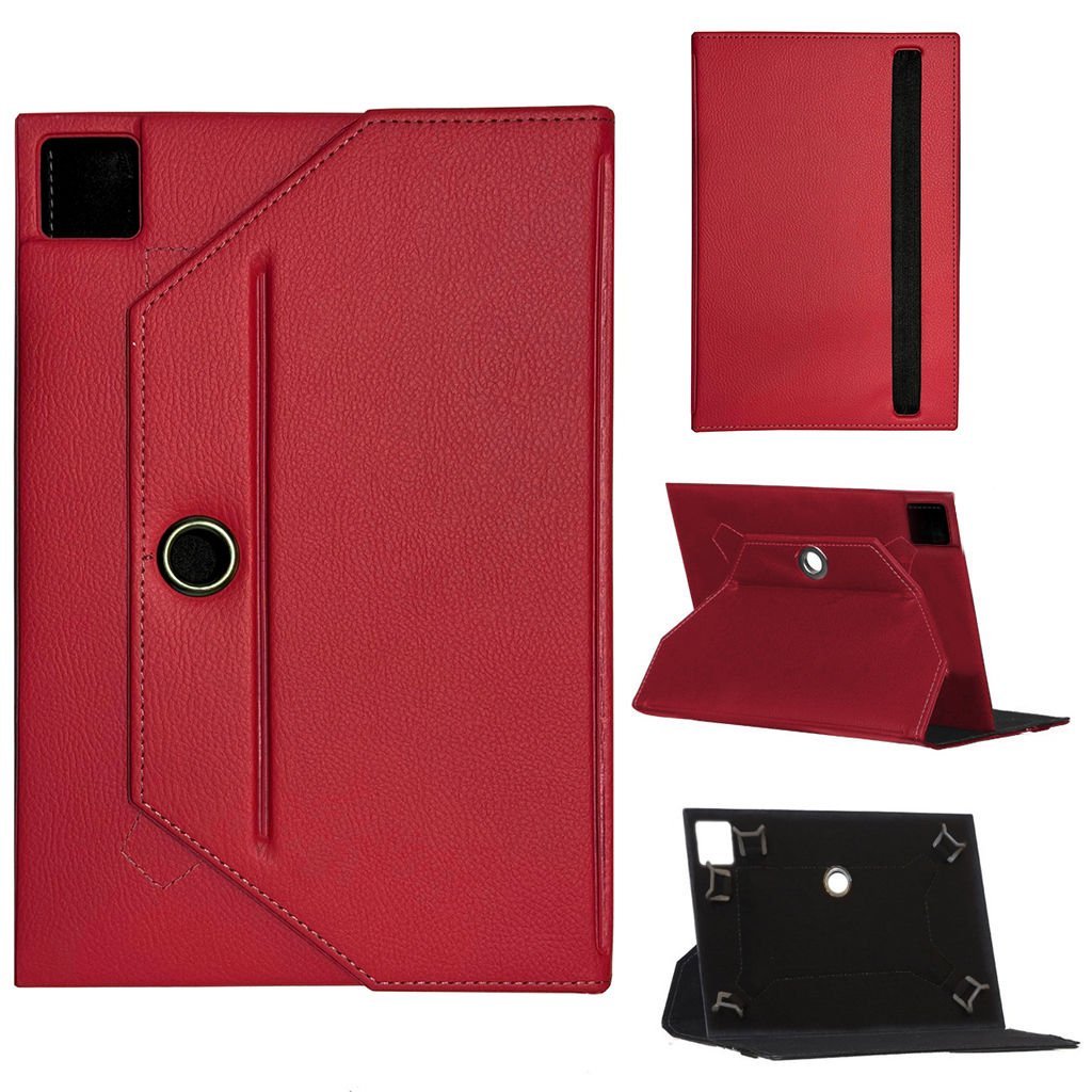 Universal Standlı 13 İnç Deri Tablet Kılıfı Kırmızı