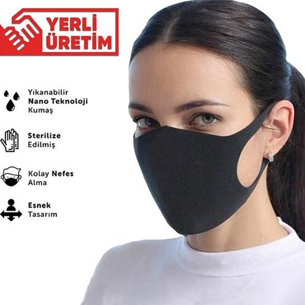 Siyah Yıkanabilir Nano Maskesi Dikişsiz