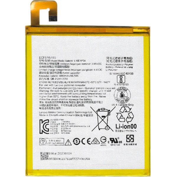 Lenovo Tab E10 TB-X104L Batarya Pil