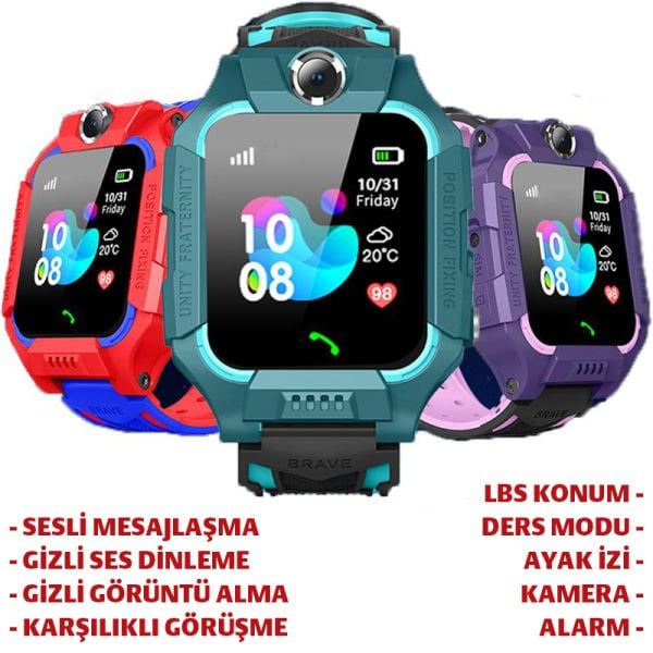GPS Konum Takipli, SOS Acil Arama ve Uzaktan Ortam Dinleme Özellikli Akıllı Çocuk Saati Kırmızı